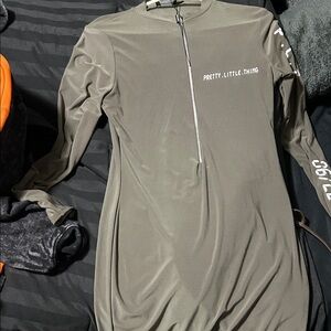 PrettyLittleThing Khaki Zip-Up Dress